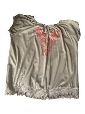 Mix & Co Women's Cream Short Sleeve Top with Coral Floral Print size 2X